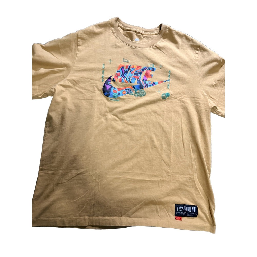 Nike World Wide The Nike Tee T-Shirt Men's XXL Mustard Yellow Cotton Graphic